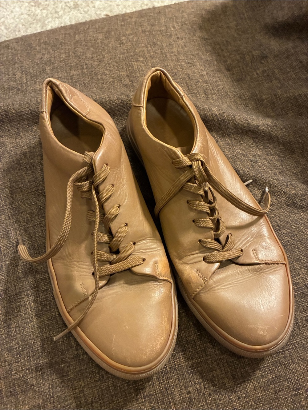 Frank & Oak Men's Leather Lace-Up Sneakers in Tan Brown